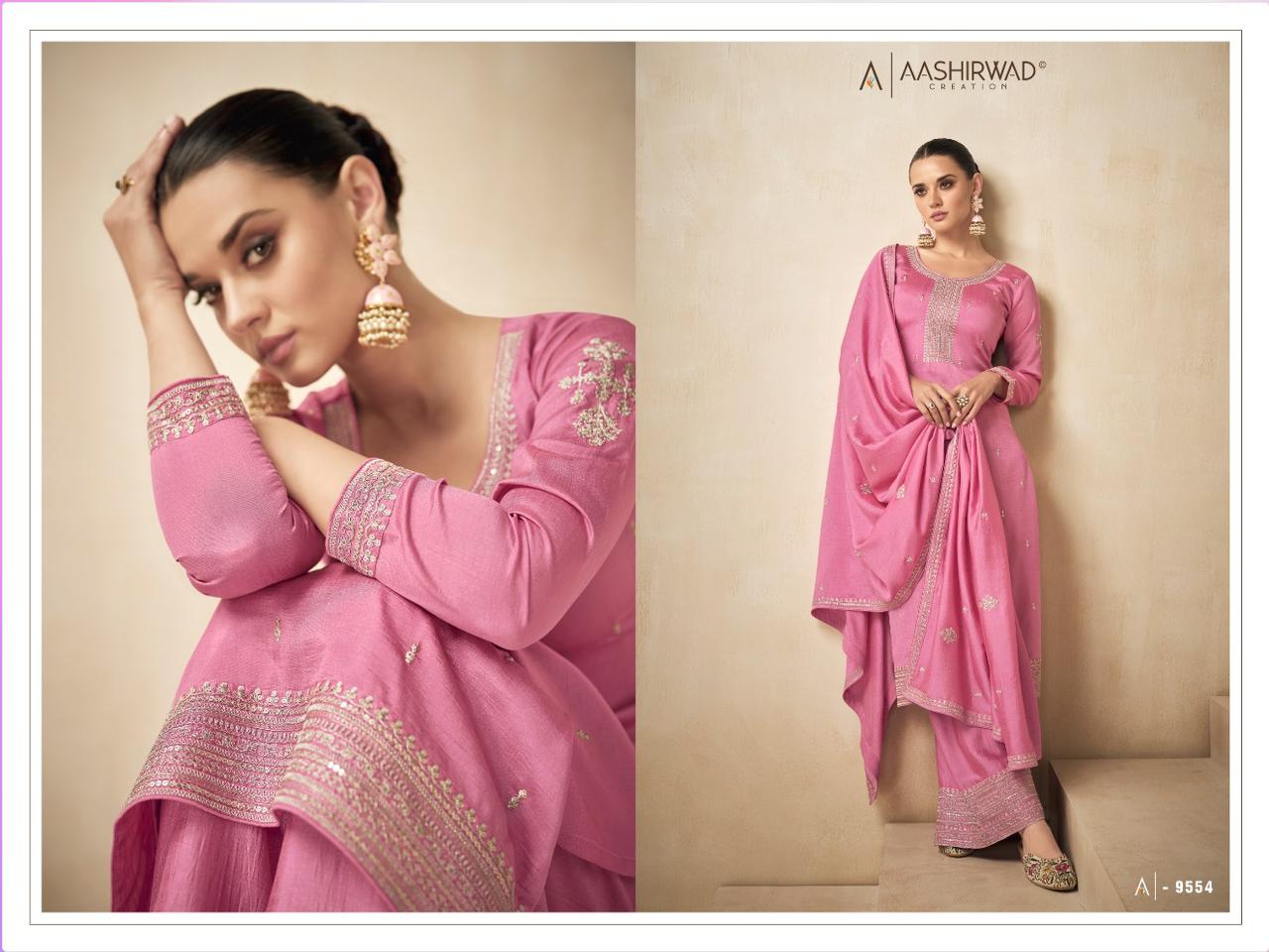 AASHIRWAD NEEDLE PREMIUM SILK SALWAR SUIT D.NO 9554