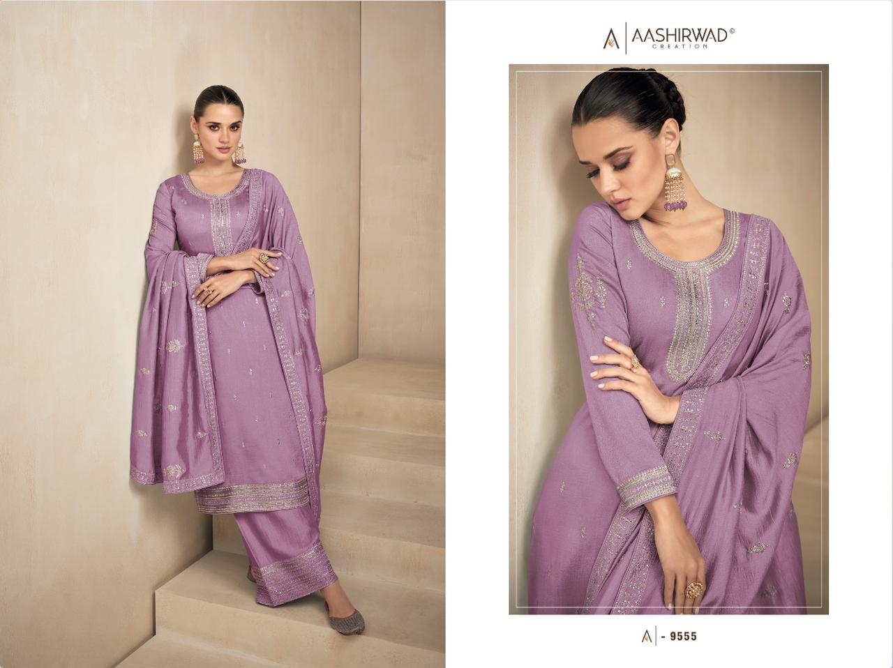 AASHIRWAD NEEDLE PREMIUM SILK SALWAR SUIT D.NO 9555