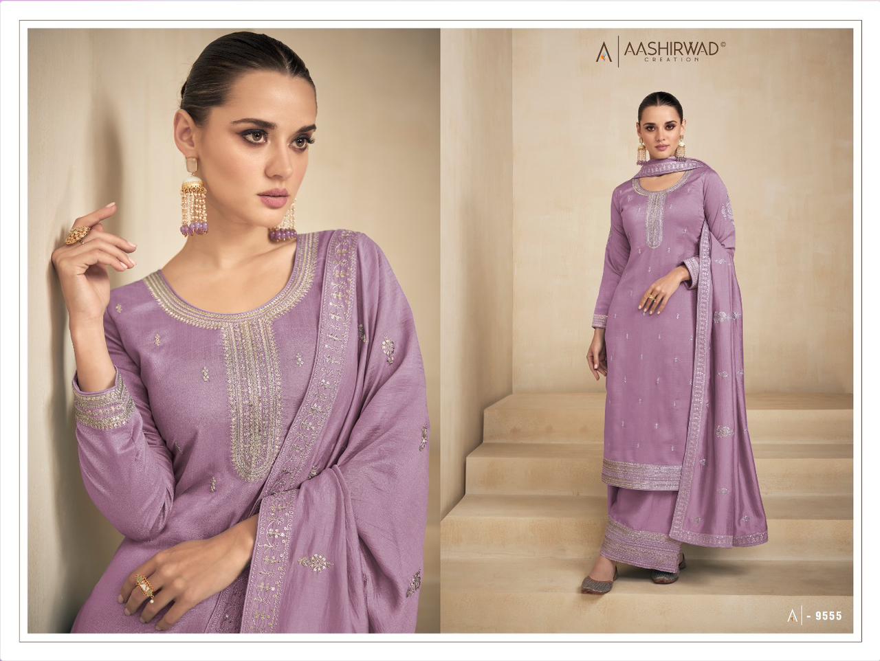AASHIRWAD NEEDLE PREMIUM SILK SALWAR SUIT D.NO 9555
