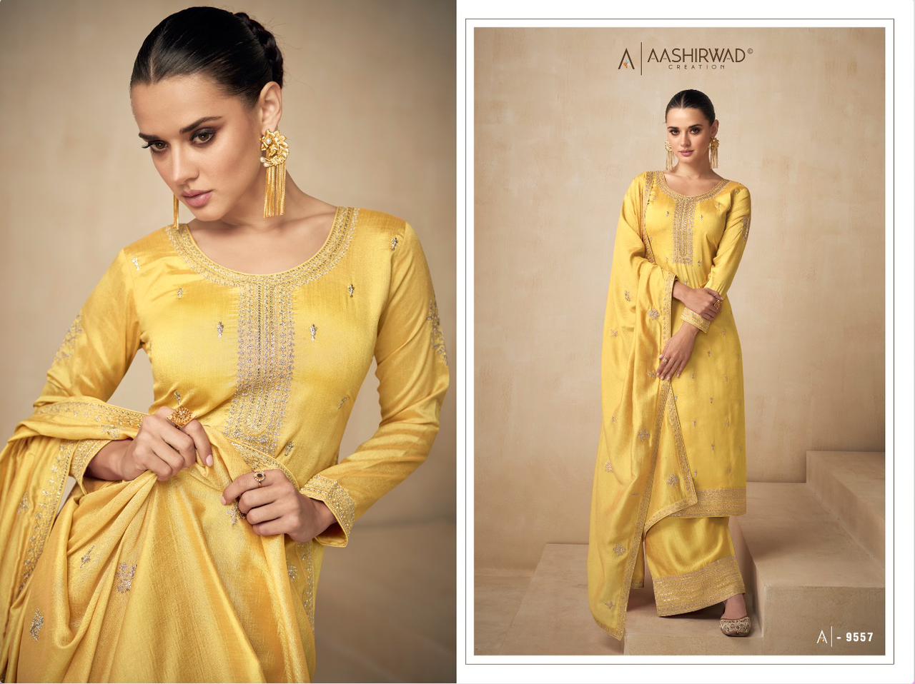 AASHIRWAD NEEDLE PREMIUM SILK SALWAR SUIT D.NO 9557