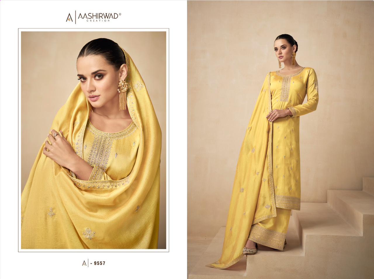 AASHIRWAD NEEDLE PREMIUM SILK SALWAR SUIT D.NO 9557