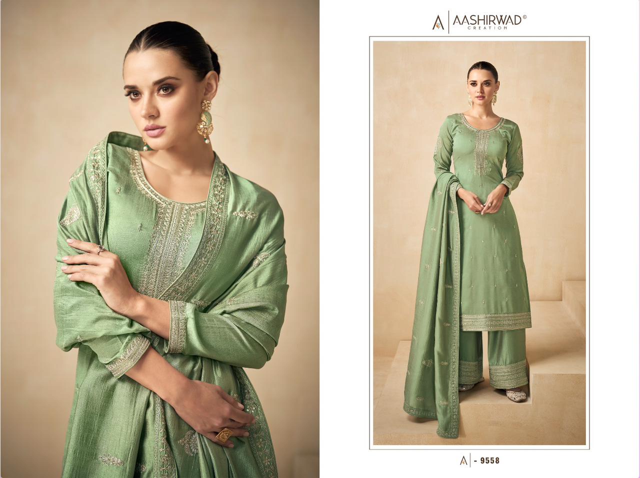 AASHIRWAD NEEDLE PREMIUM SILK SALWAR SUIT D.NO 9558