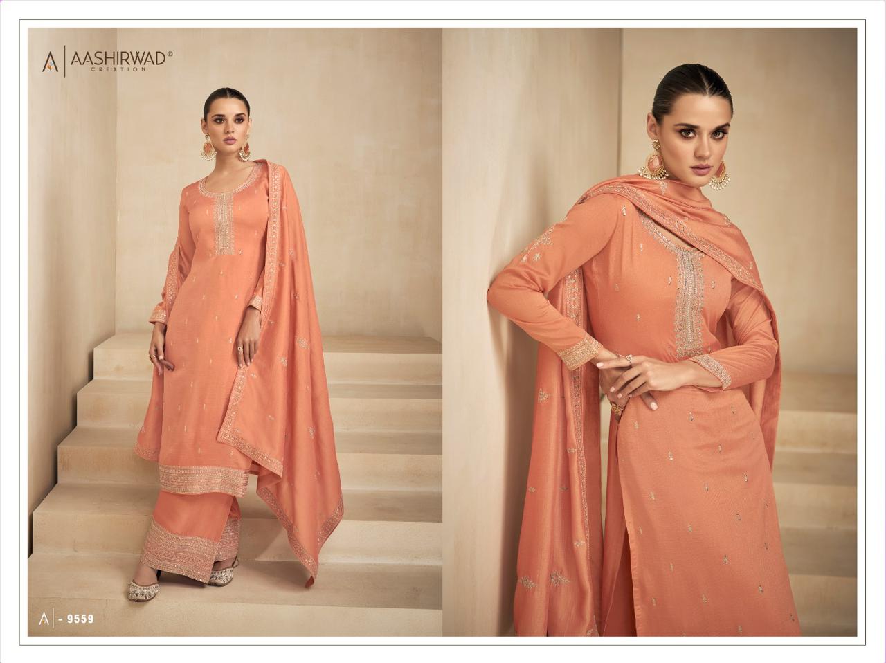 AASHIRWAD NEEDLE PREMIUM SILK SALWAR SUIT D.NO 9559
