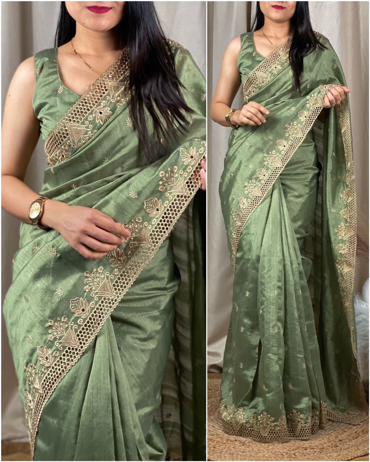 Party Wear Beautiful Visca Slub Silk Saree
