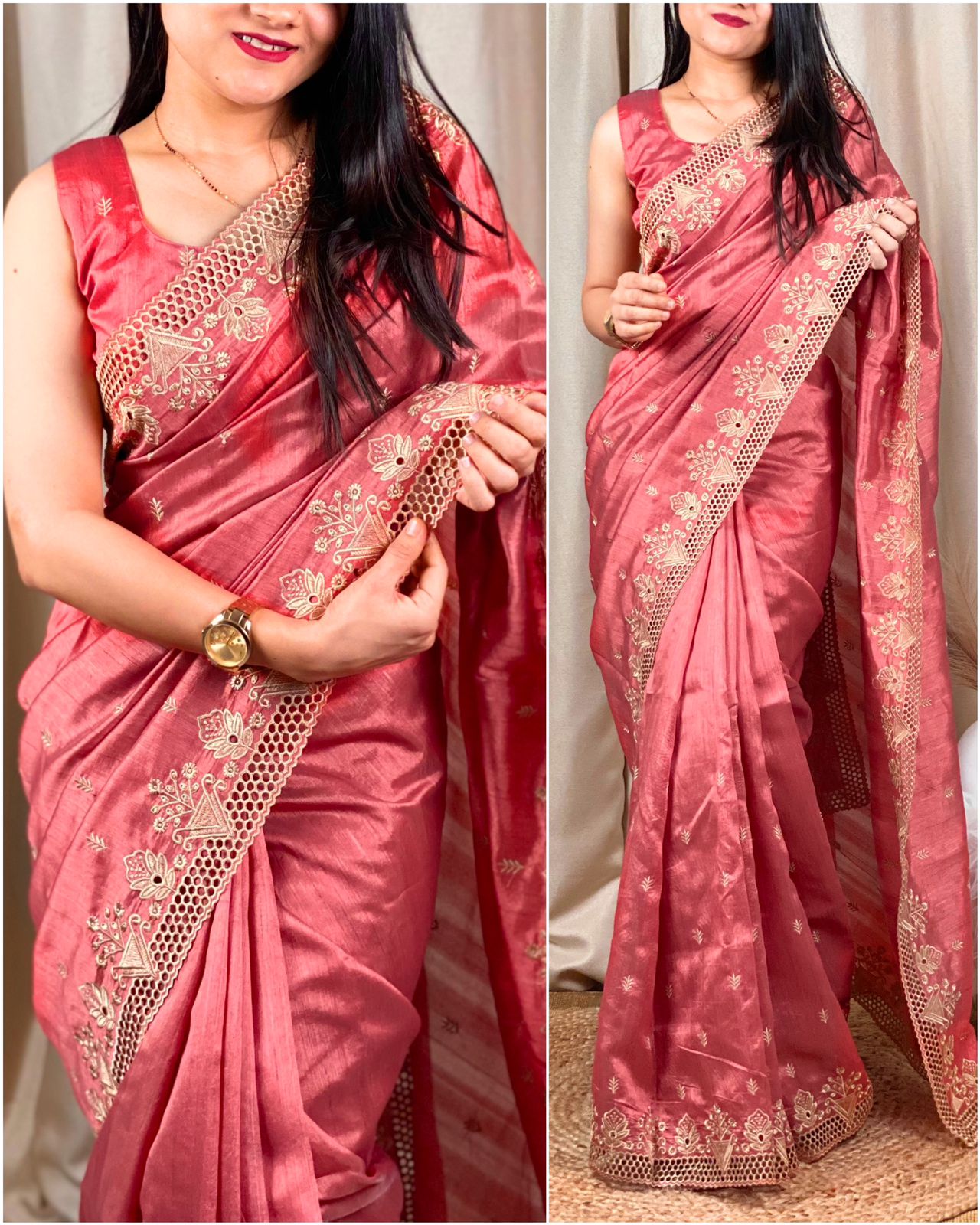 Party Wear Beautiful Visca Slub Silk Saree