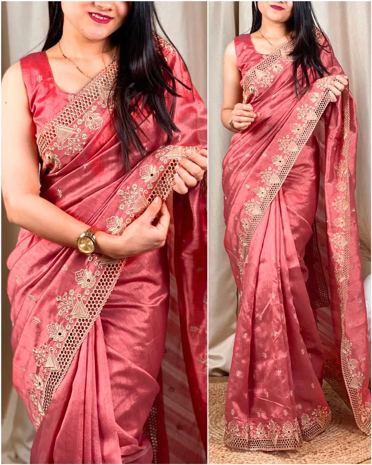 Party Wear Beautiful Visca Slub Silk Saree - Anant Exports