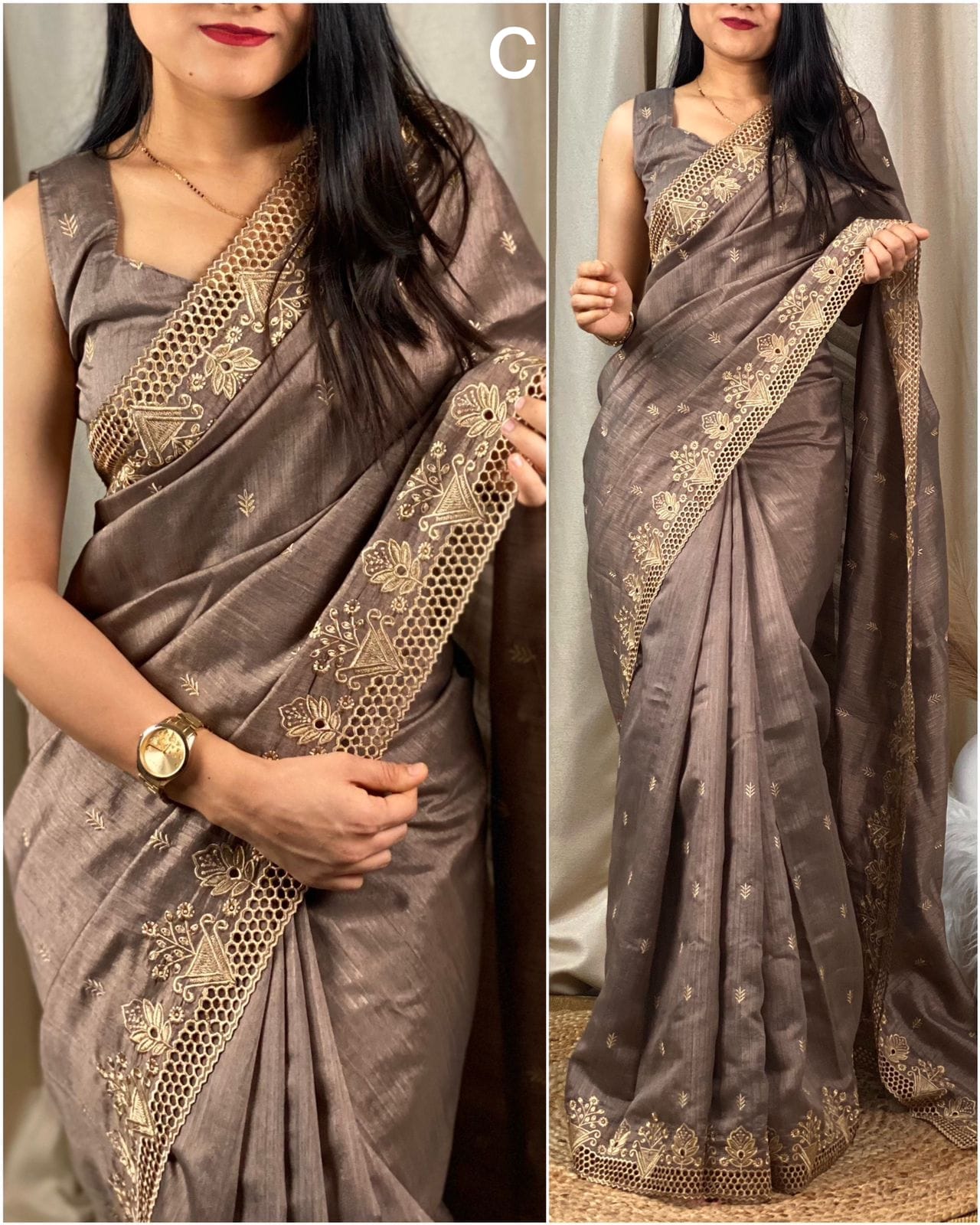 Party Wear Beautiful Visca Slub Silk Saree