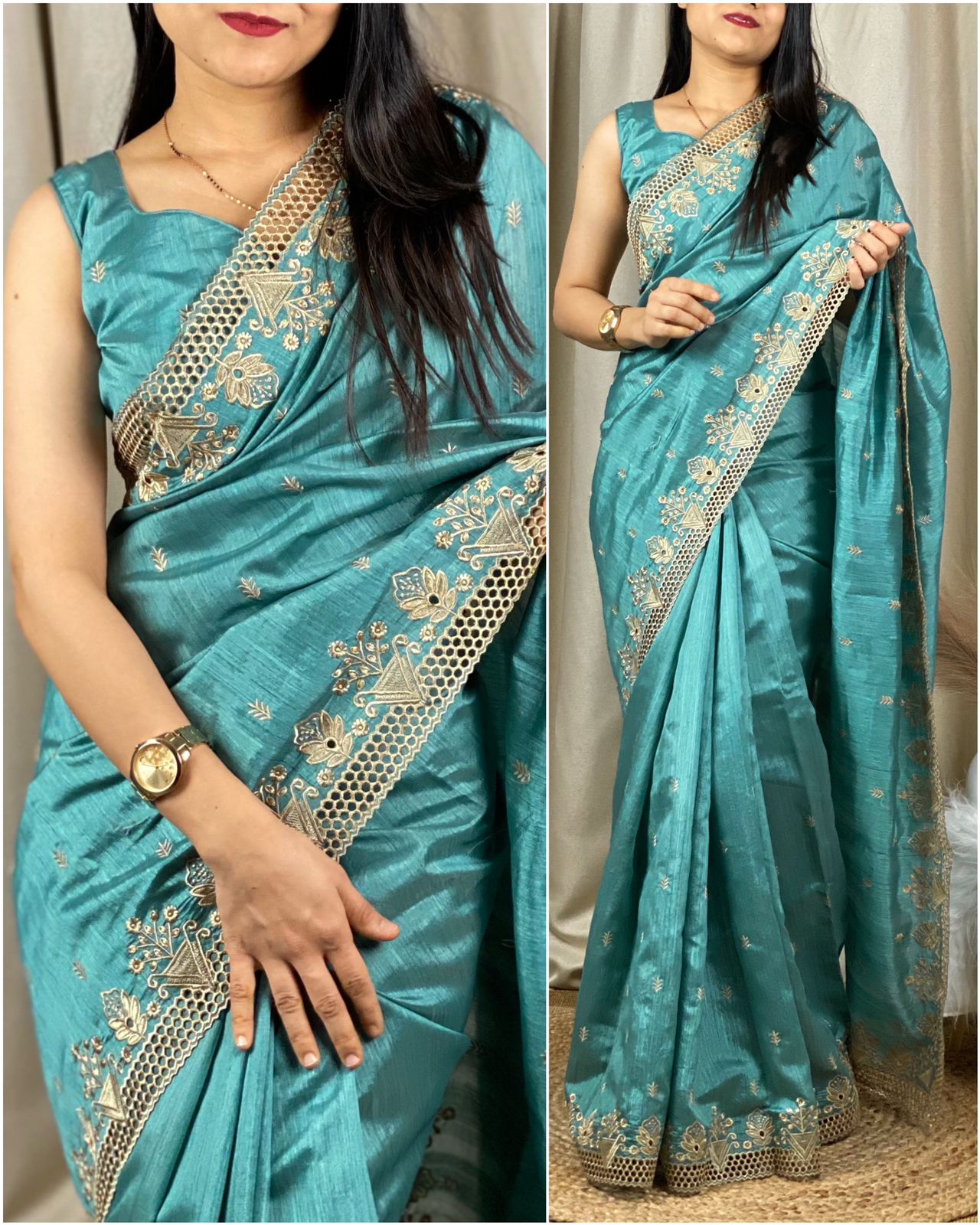 Party Wear Beautiful Visca Slub Silk Saree