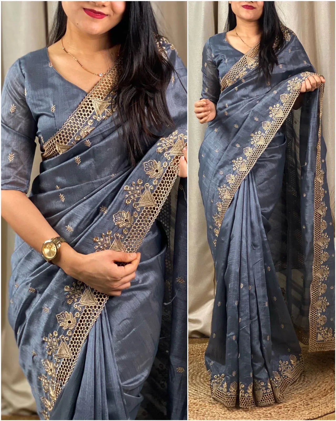 Party Wear Beautiful Visca Slub Silk Saree - Anant Exports