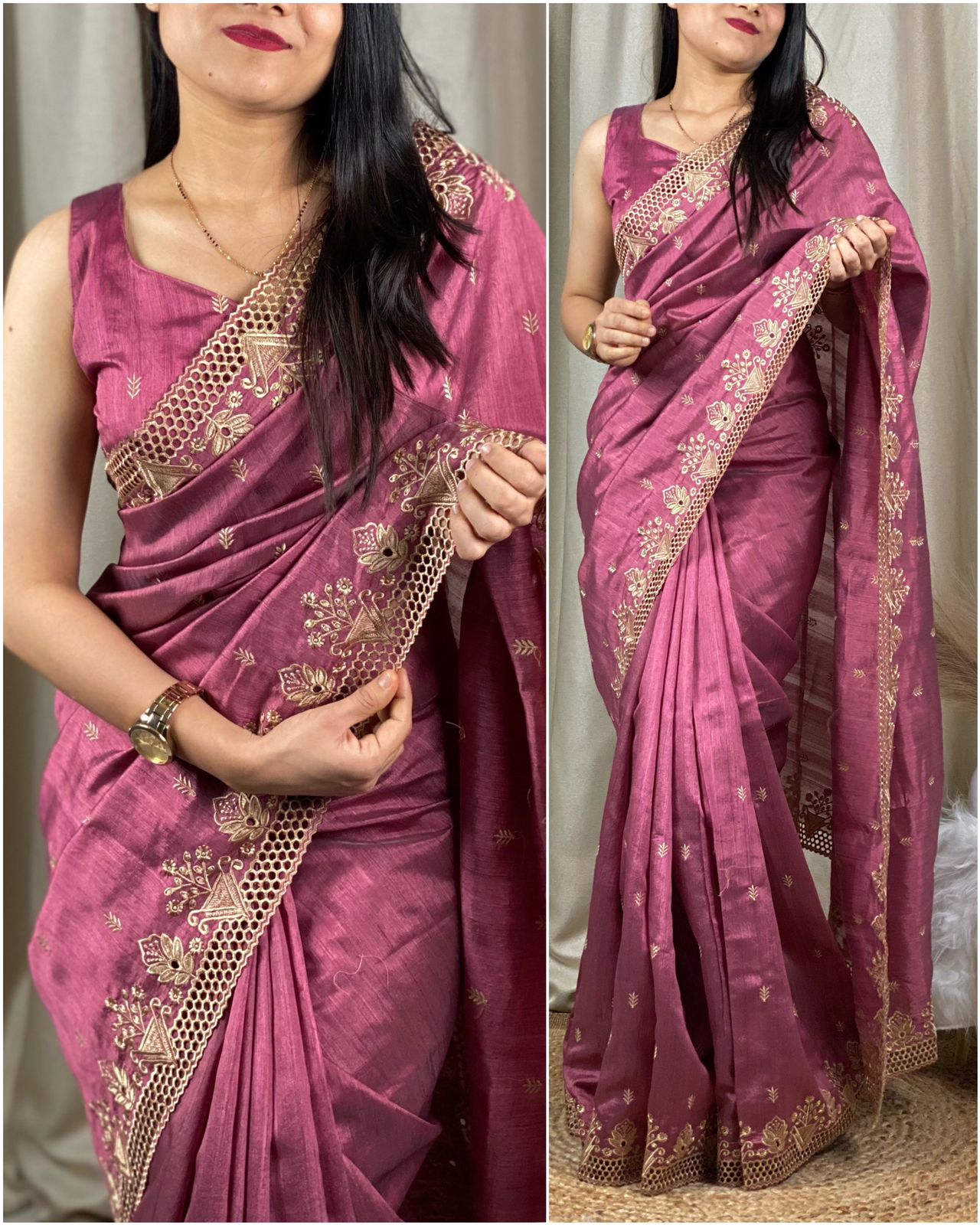 Party Wear Beautiful Visca Slub Silk Saree