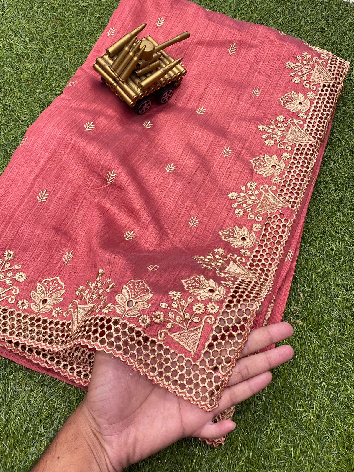 Party Wear Beautiful Visca Slub Silk Saree