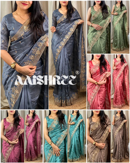 Party Wear Beautiful Visca Slub Silk Saree - Anant Exports