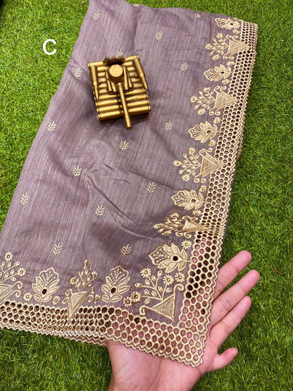 Party Wear Beautiful Visca Slub Silk Saree - Anant Exports