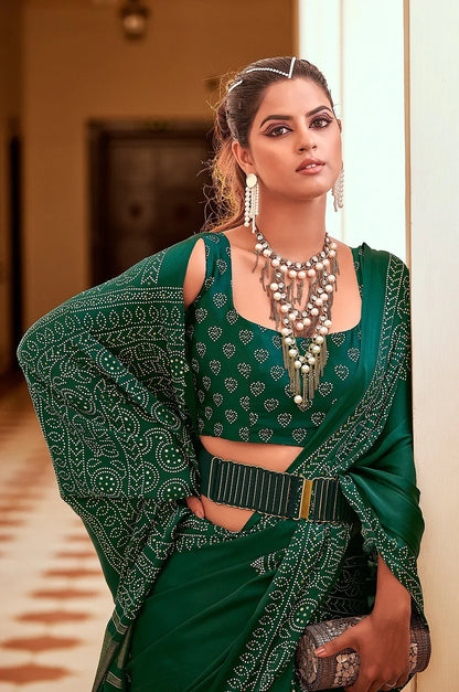 SAWARNA GAJI SATIN BANDHEJ PRINT SAREEE - Anant Exports