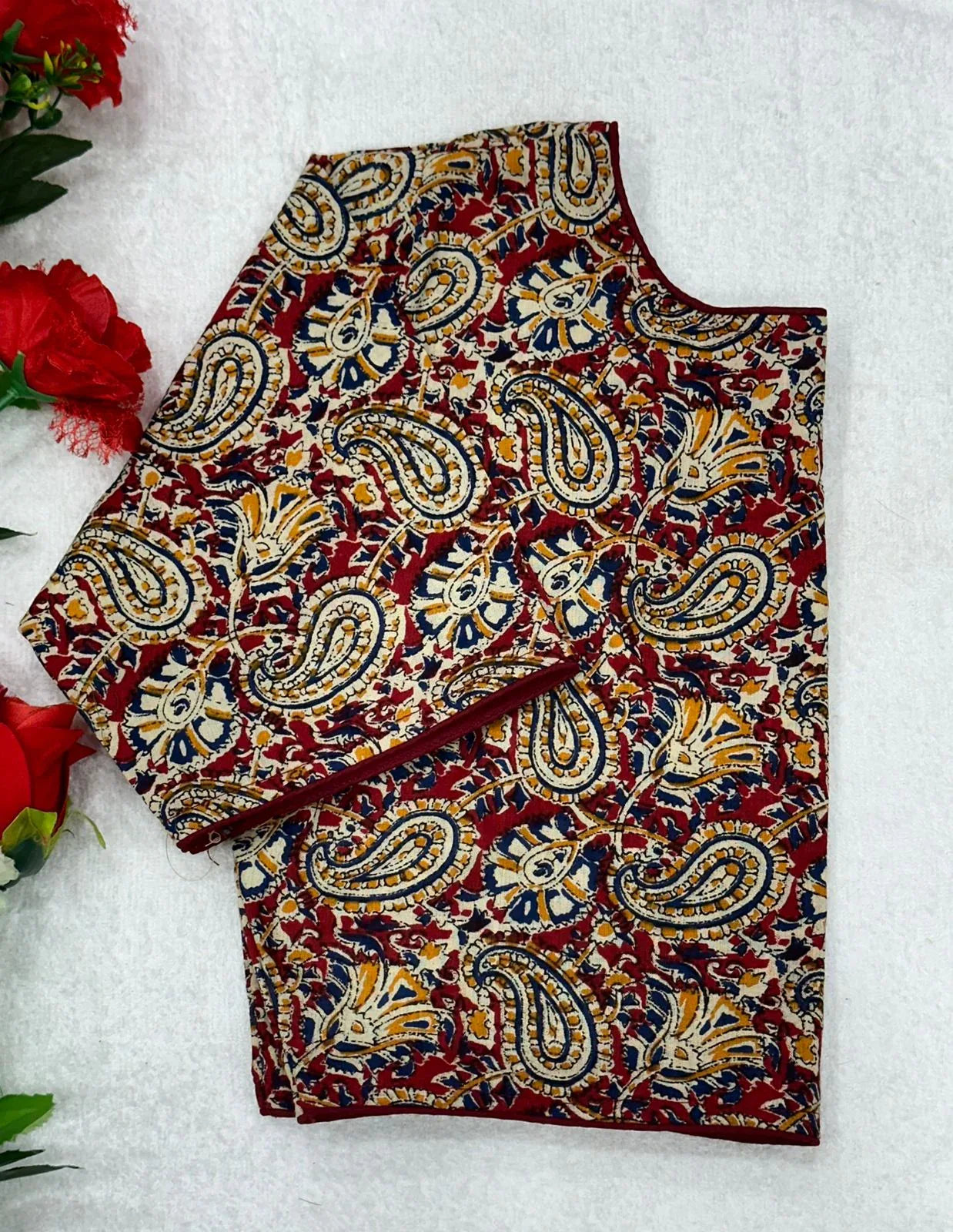 Blok Print Ajeakh Boat Neck Blouse - Anant Exports