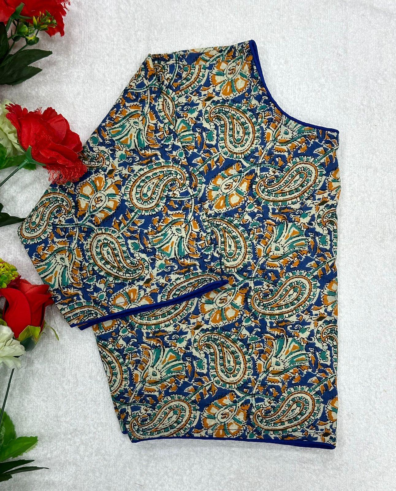 Blok Print Ajeakh Boat Neck Blouse - Anant Exports
