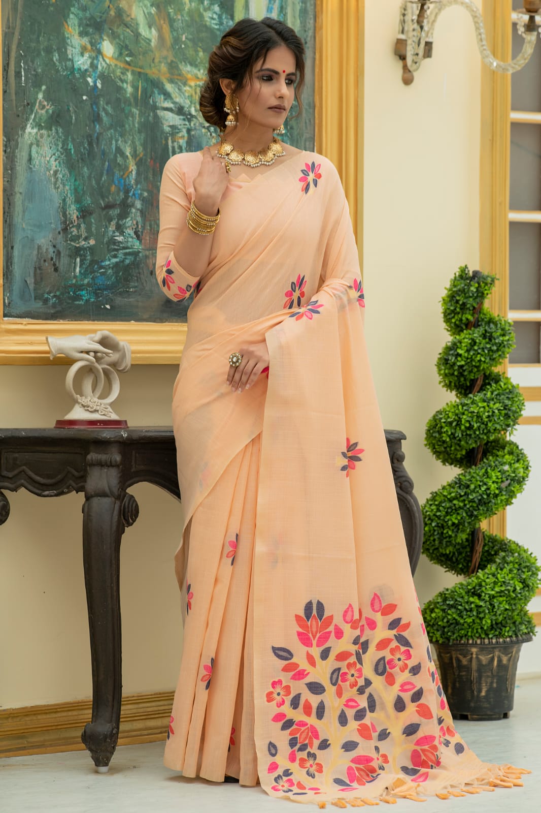 Party Wear Pure Linen Saree