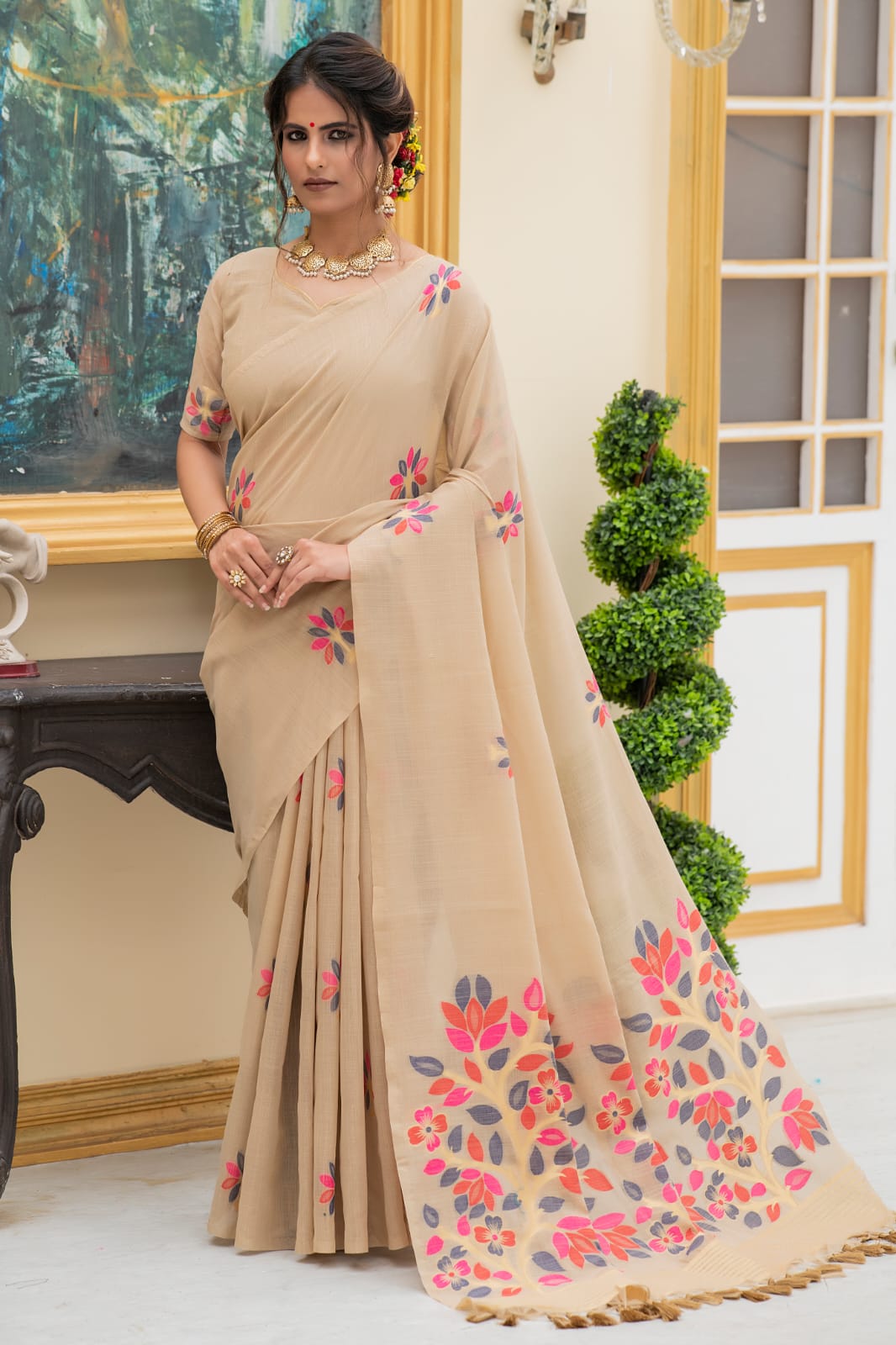 Party Wear Pure Linen Saree