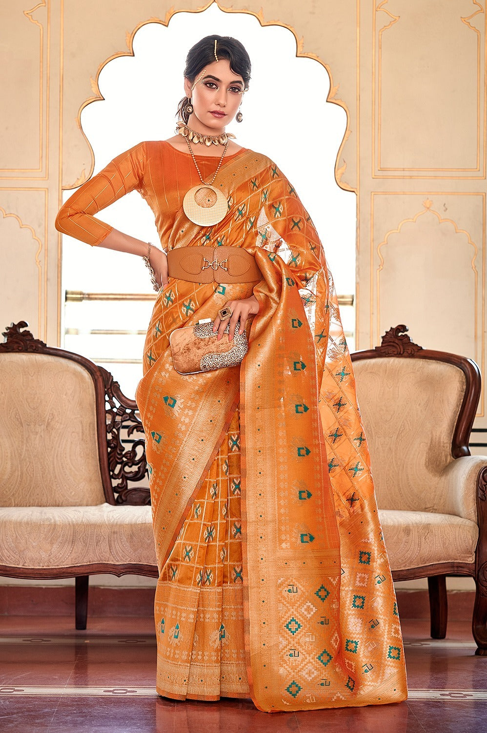 Sanskar Fancy Organza Weaving Saree