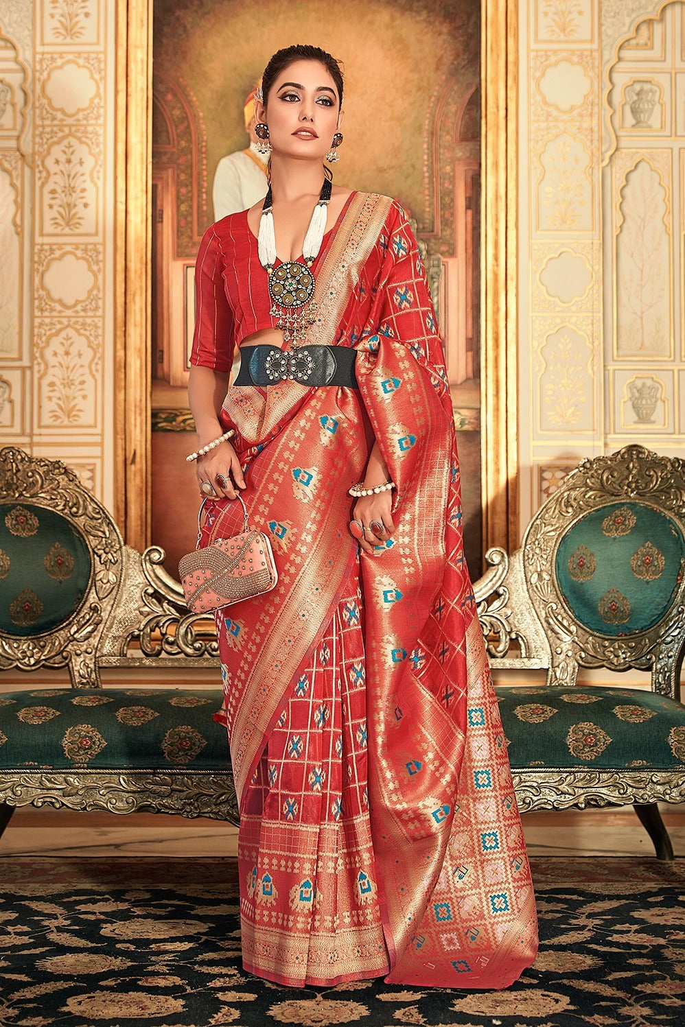 Sanskar Fancy Organza Weaving Saree