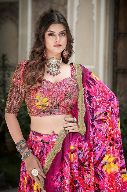 PARTY WEAR PRINTED SEQUINS WORK LEHENGA - Anant Exports