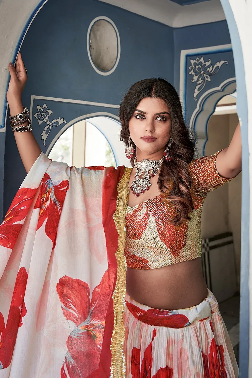 PARTY WEAR PRINTED SEQUINS WORK LEHENGA - Anant Exports