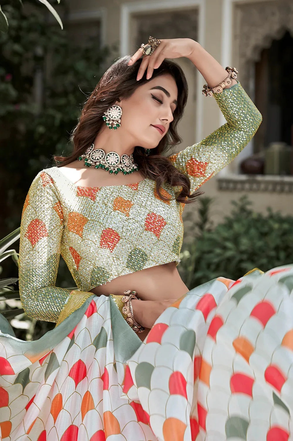 PARTY WEAR PRINTED SEQUINS WORK LEHENGA - Anant Exports