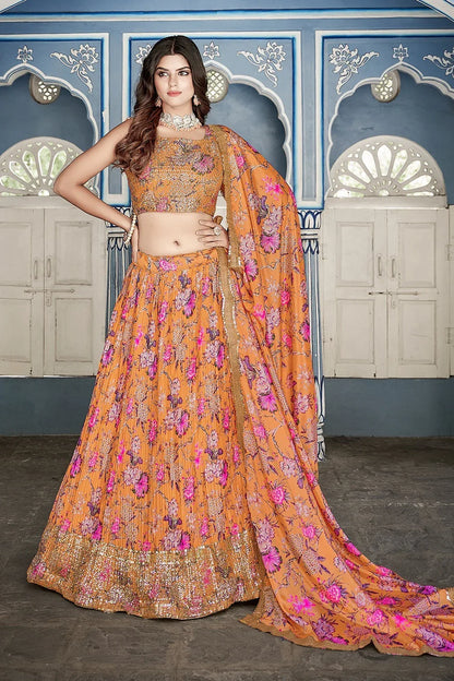 PARTY WEAR PRINTED SEQUINS WORK LEHENGA - Anant Exports
