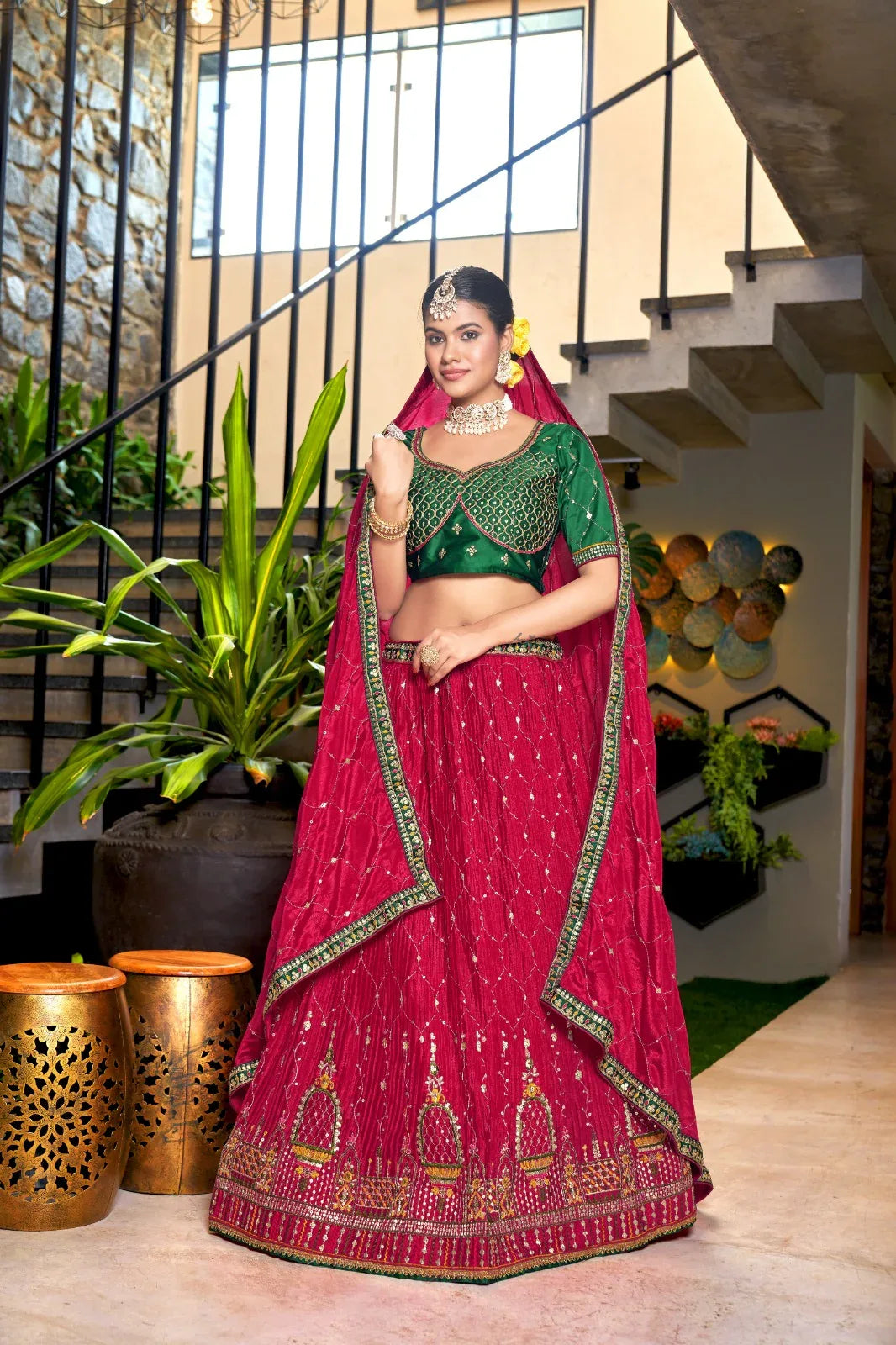 Varni Zeeya Sanskriti Chinon Crushed Lehenga D.No. 15002 - Anant Exports
