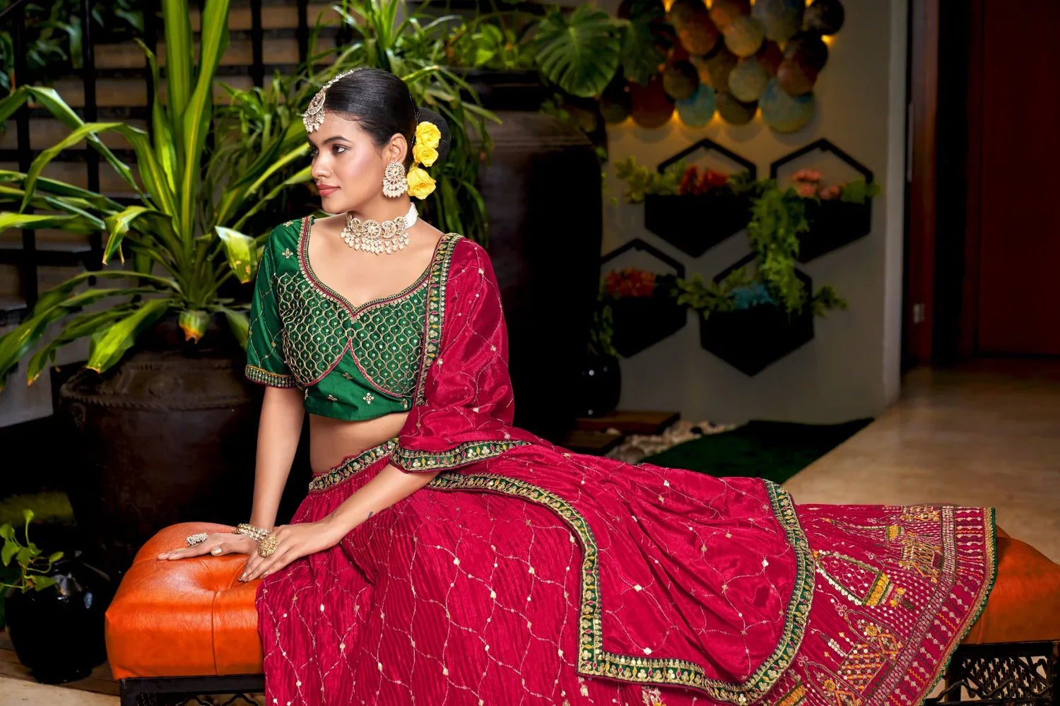 Varni Zeeya Sanskriti Chinon Crushed Lehenga D.No. 15002 - Anant Exports