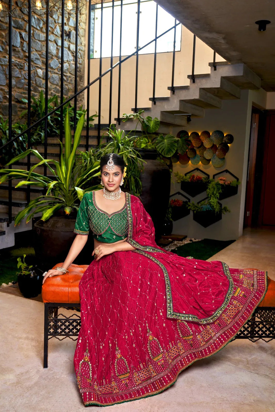 Varni Zeeya Sanskriti Chinon Crushed Lehenga D.No. 15002 - Anant Exports