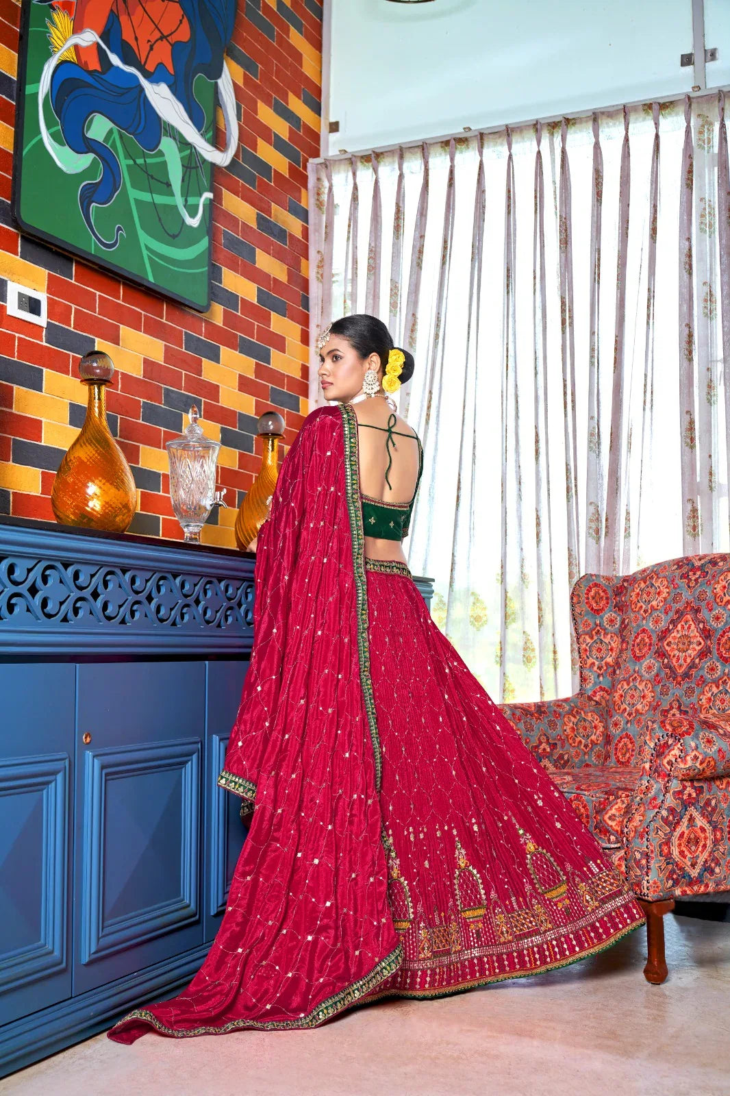 Varni Zeeya Sanskriti Chinon Crushed Lehenga D.No. 15002 - Anant Exports