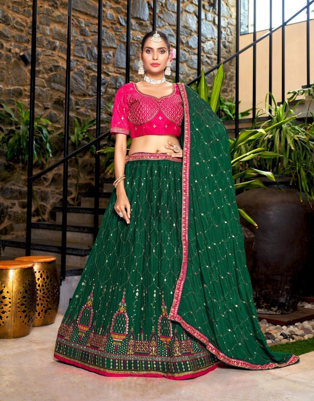 Varni Zeeya Sanskriti  Chinon Crushed Lehenga D.No. 15001 - Anant Exports