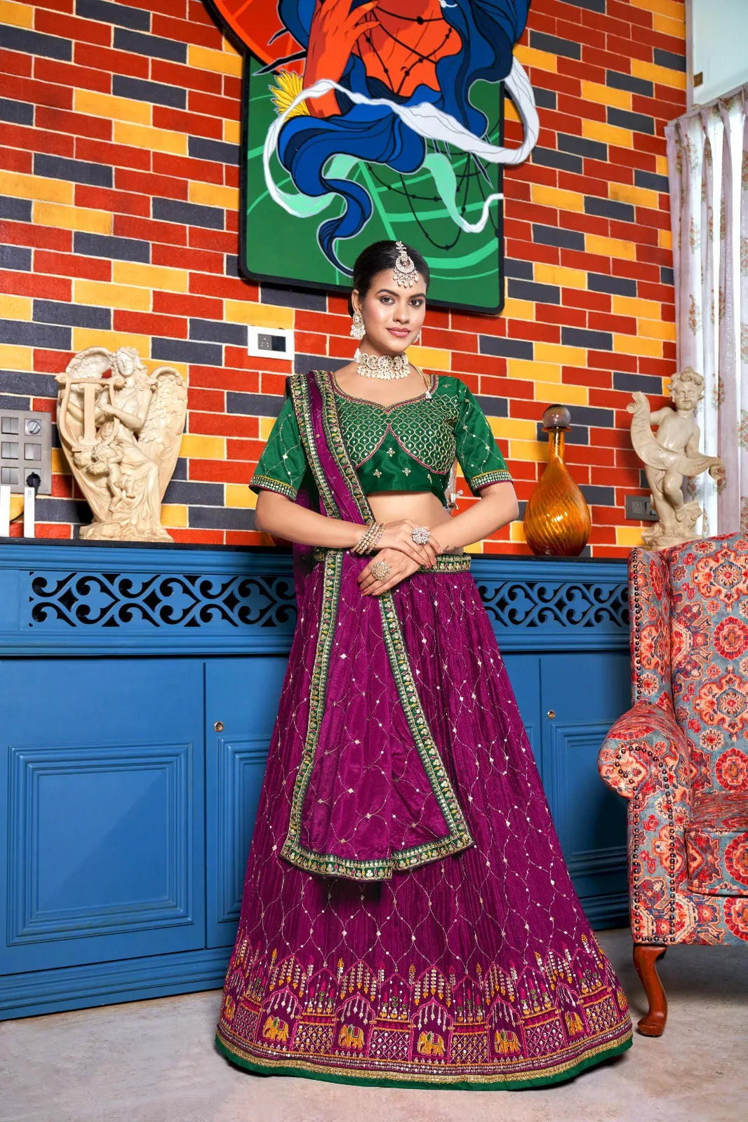 Varni Zeeya Sanskriti Chinon Crushed Lehenga D.No. 15004 - Anant Exports