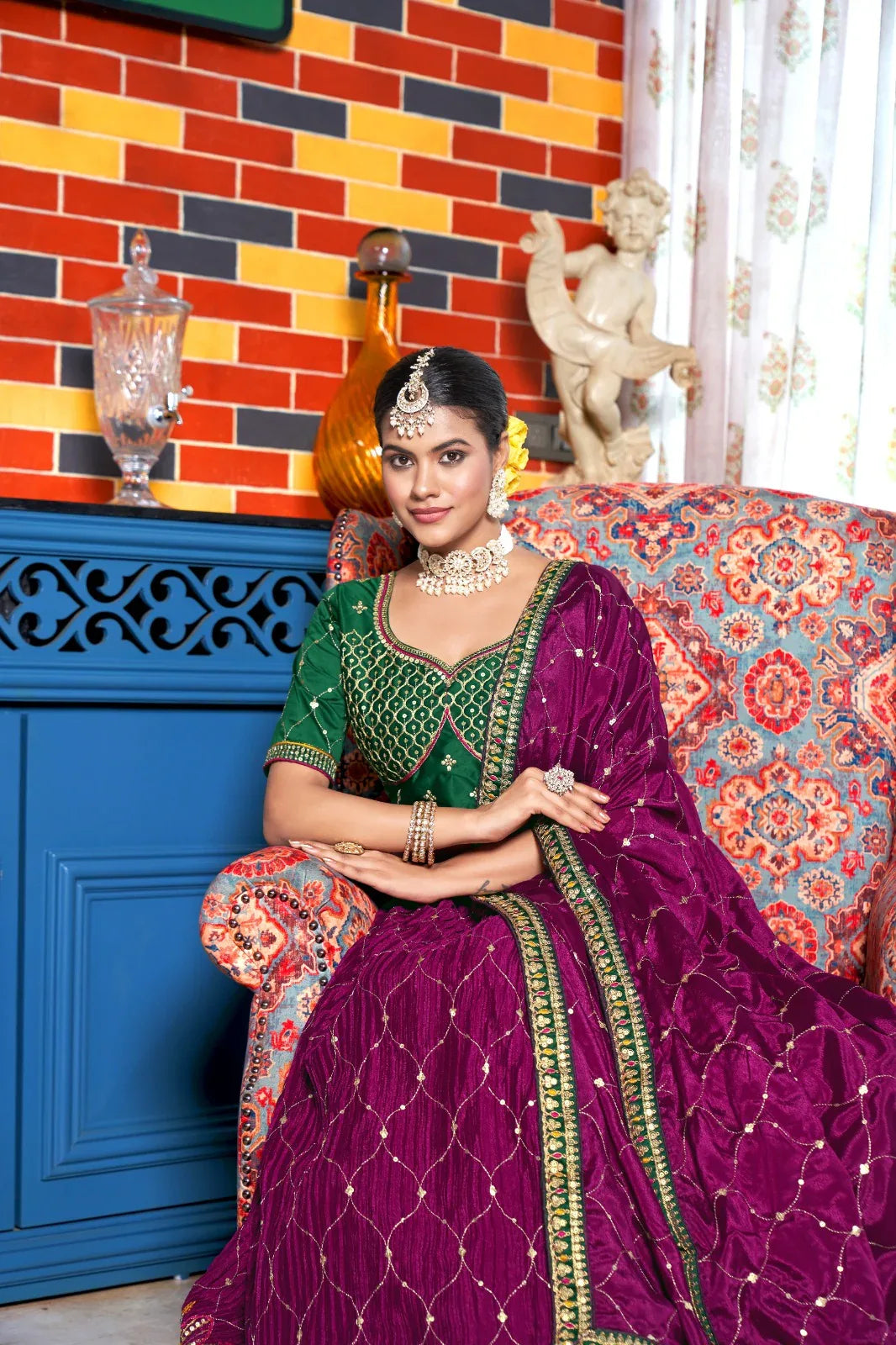 Varni Zeeya Sanskriti Chinon Crushed Lehenga D.No. 15004 - Anant Exports