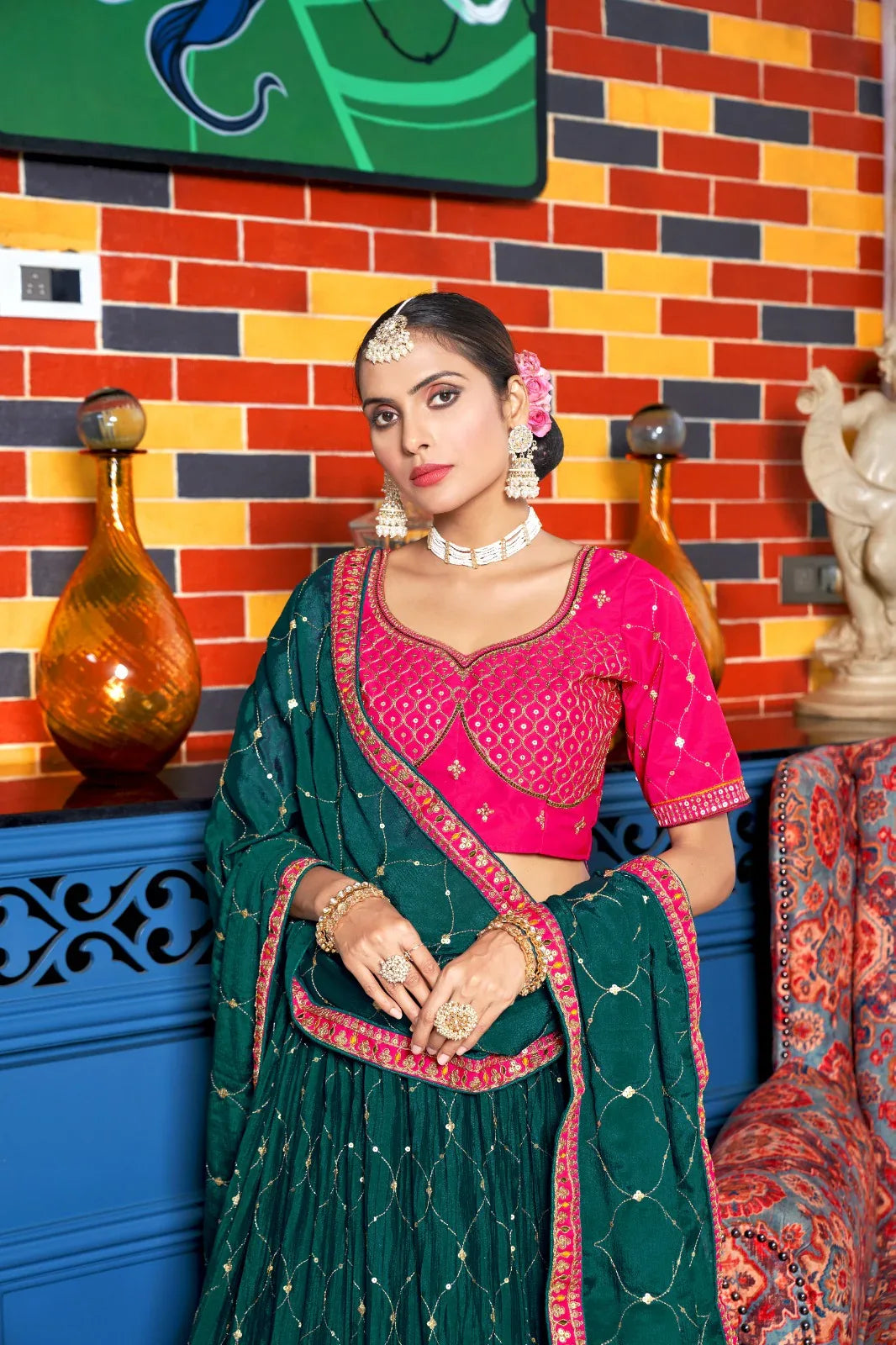 Varni Zeeya Sanskriti Chinon Crushed Lehenga D.No. 15003 - Anant Exports