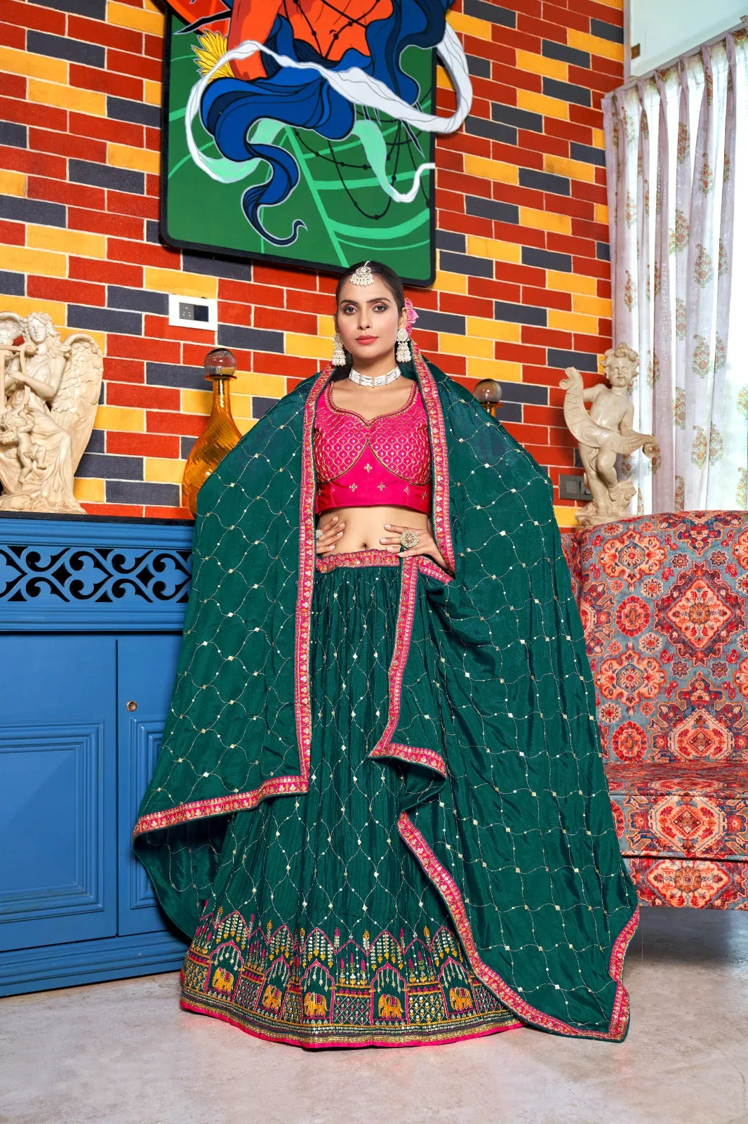 Varni Zeeya Sanskriti Chinon Crushed Lehenga D.No. 15003 - Anant Exports