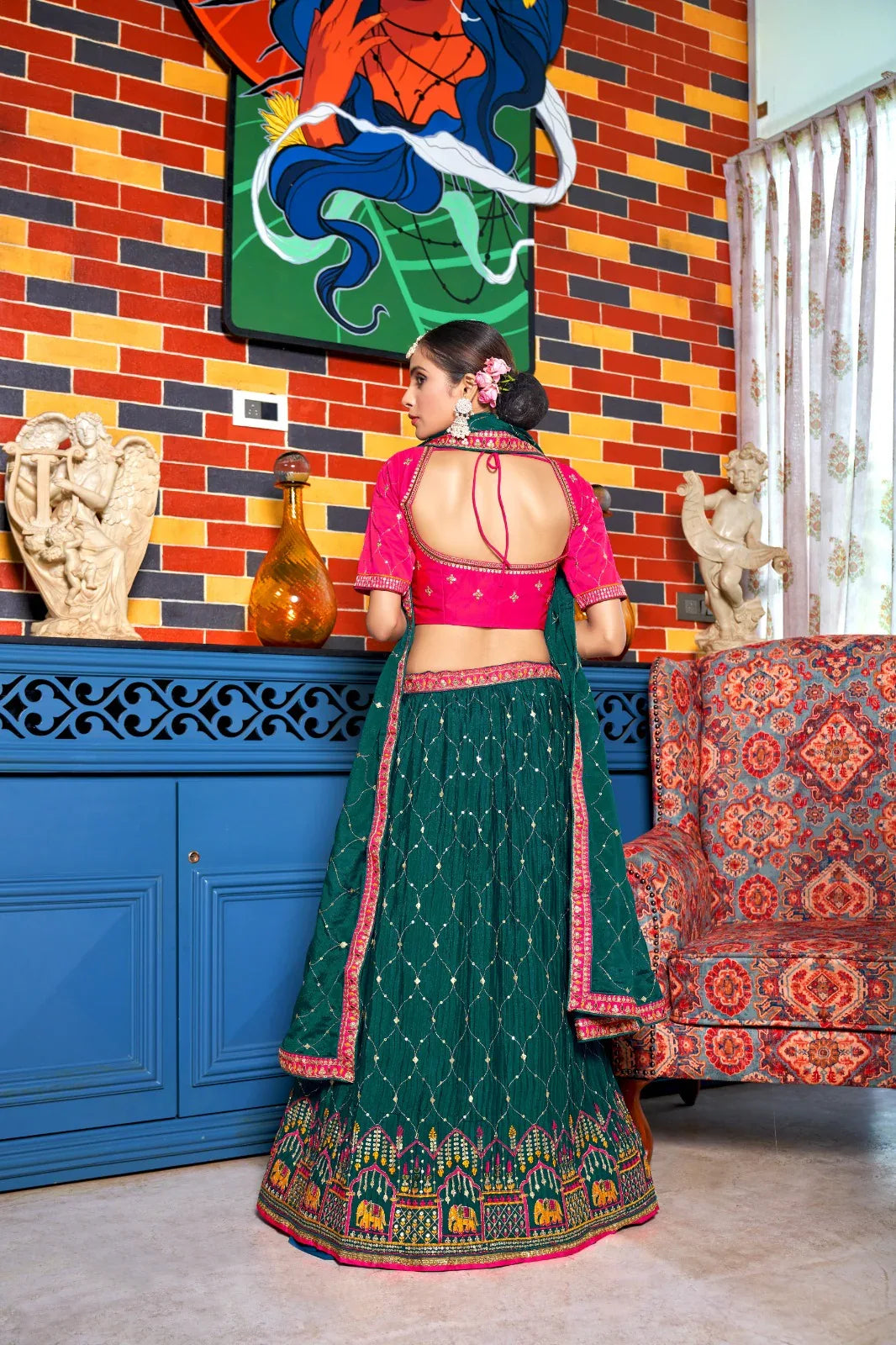 Varni Zeeya Sanskriti Chinon Crushed Lehenga D.No. 15003 - Anant Exports