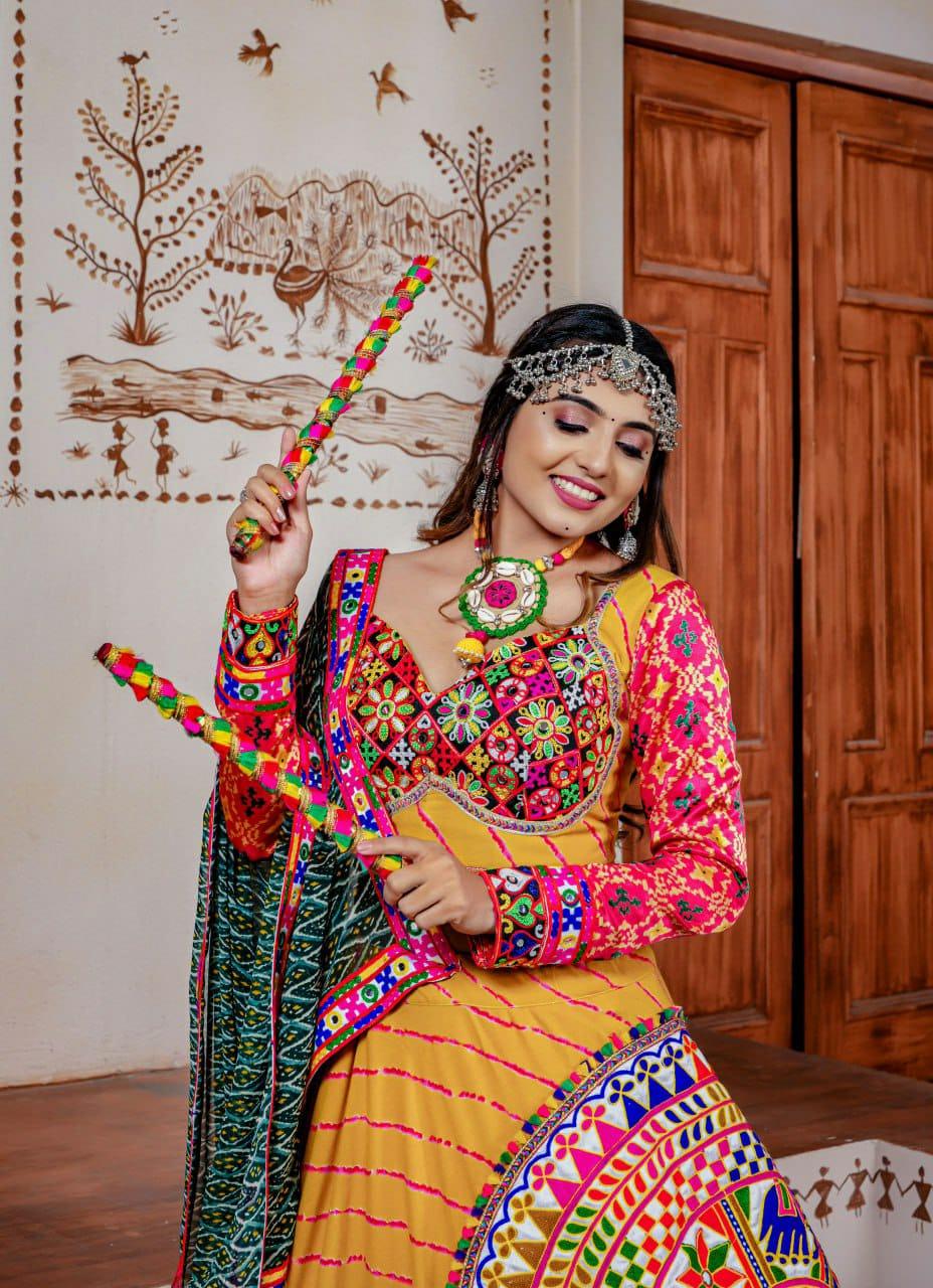 Yellow Suryamukhi Navaratri Lahenga Choli - Anant Exports