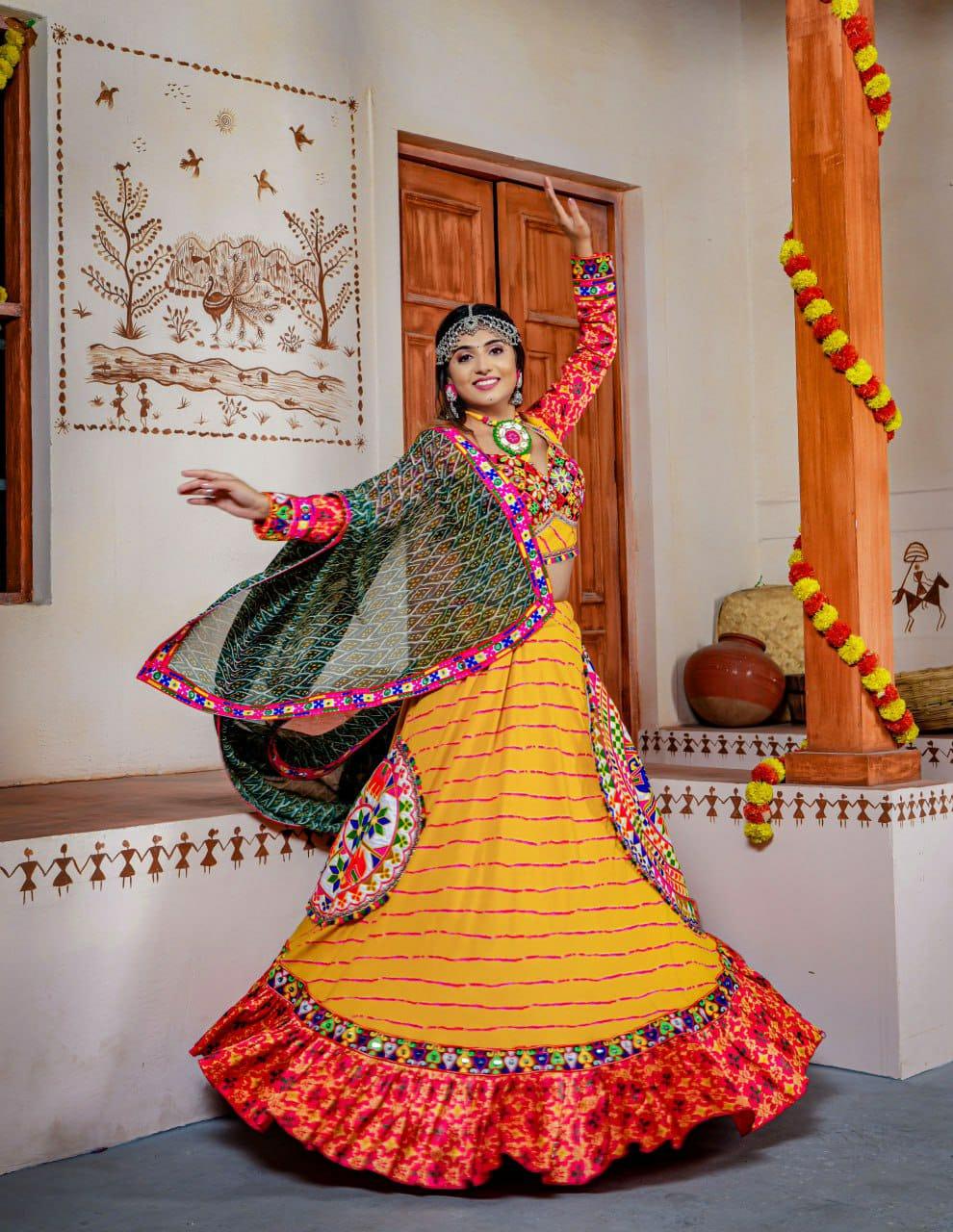 Yellow Suryamukhi Navaratri Lahenga Choli - Anant Exports