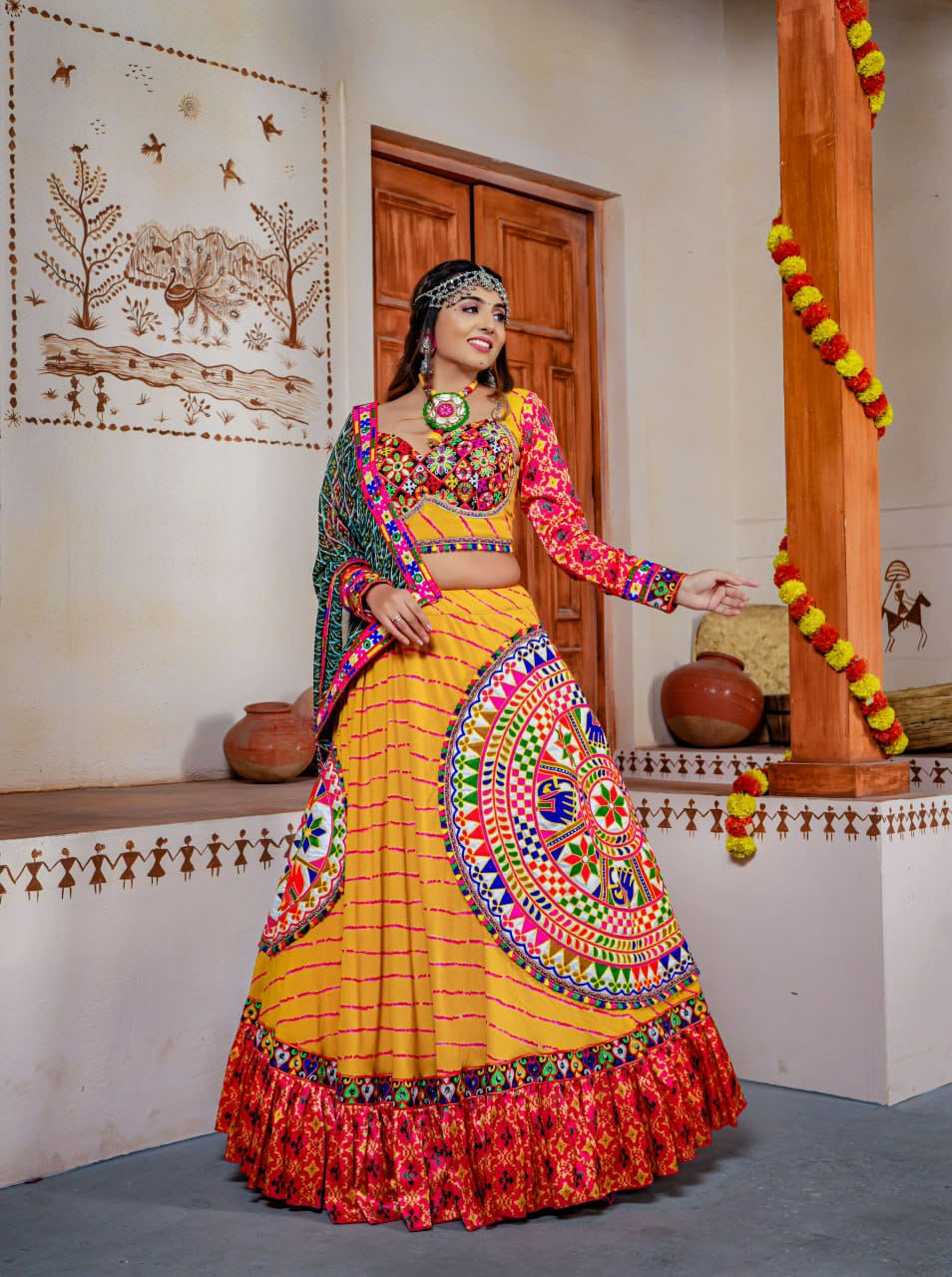 Yellow Suryamukhi Navaratri Lahenga Choli