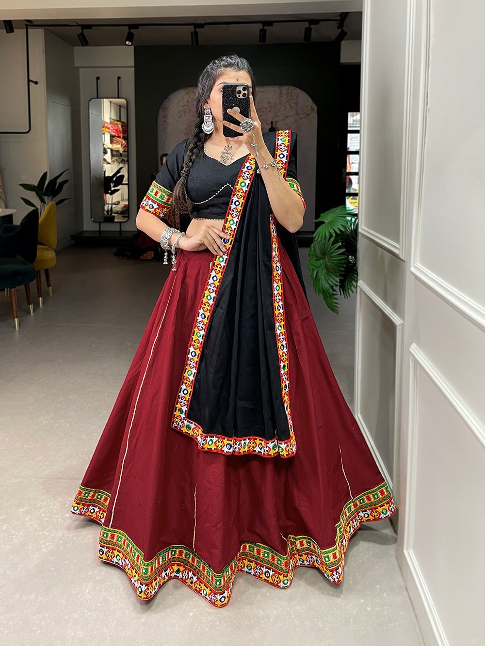 Navratri Garba Traditional Aadhya Viscose Chanderi Chaniya Choli for Women s