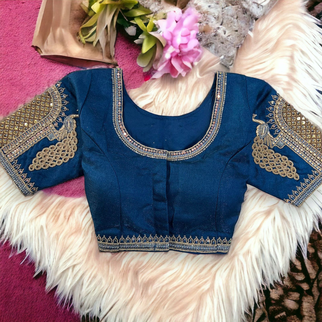 Peacock 3D Embroidery Bridal Work Blouse