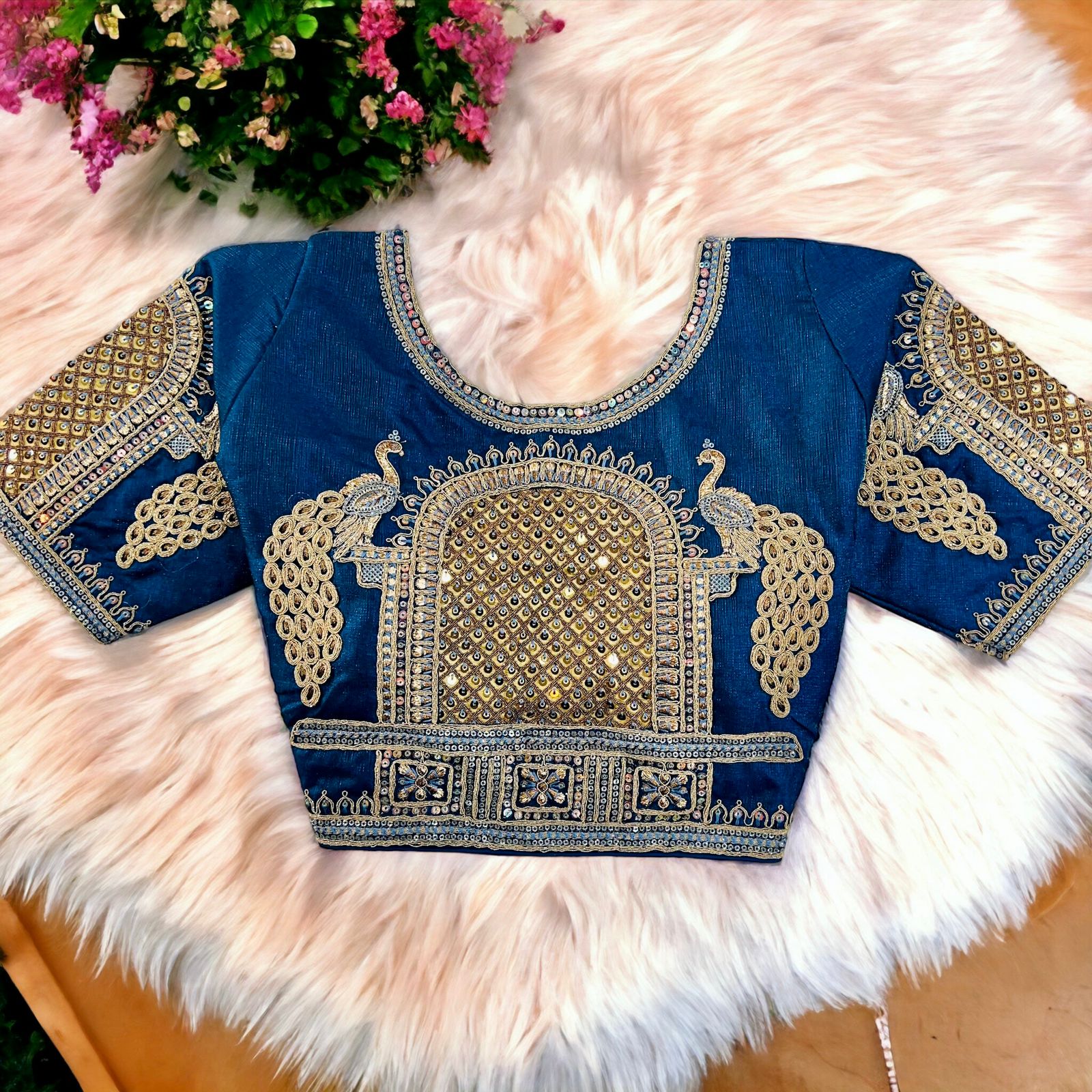 Peacock 3D Embroidery Bridal Work Blouse