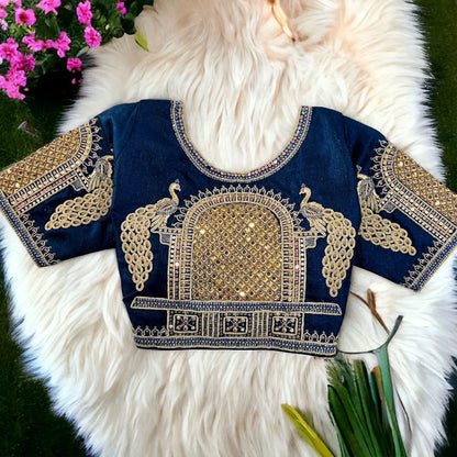 Peacock 3D Embroidery Bridal Work Blouse - Anant Exports