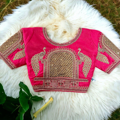 Peacock 3D Embroidery Bridal Work Blouse - Anant Exports