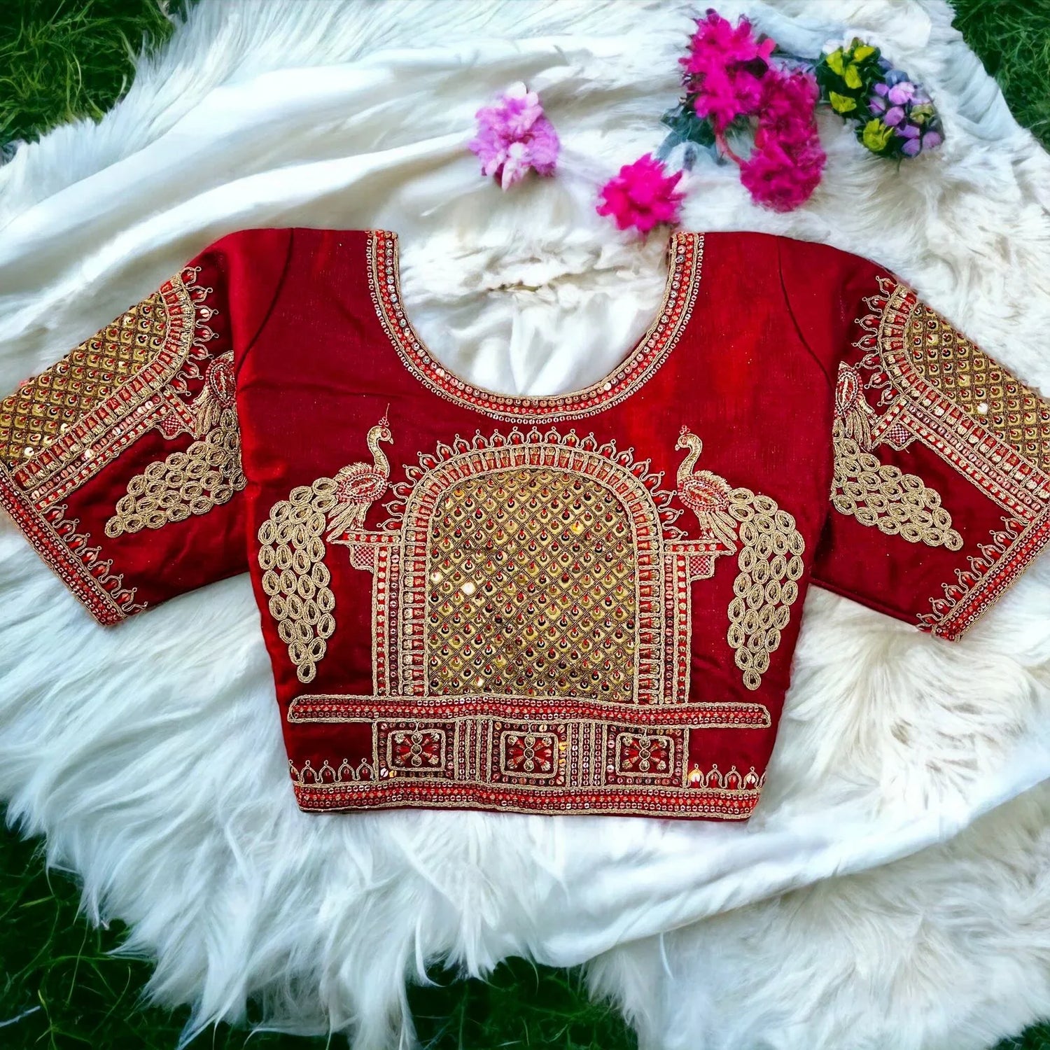 Peacock 3D Embroidery Bridal Work Blouse - Anant Exports
