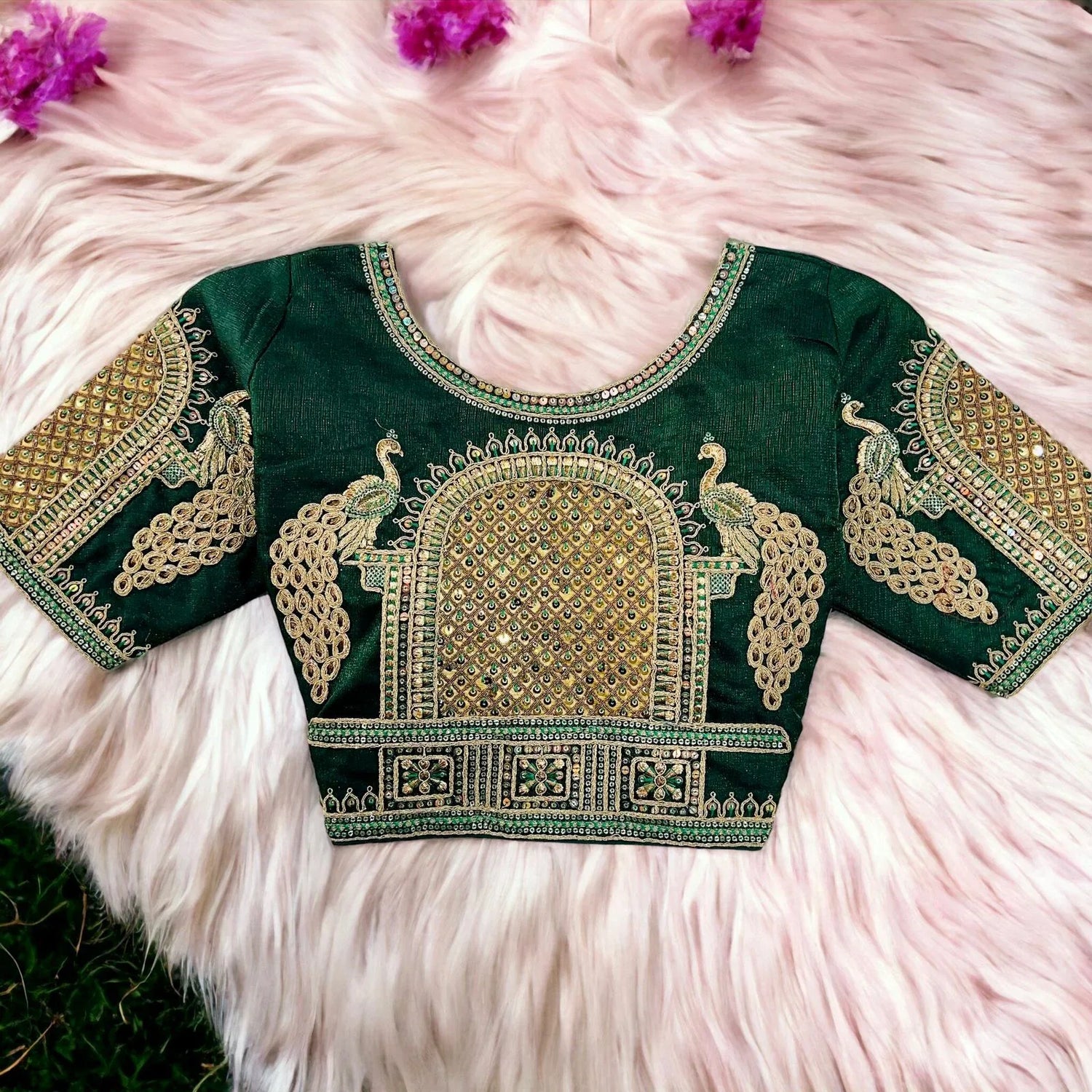 Peacock 3D Embroidery Bridal Work Blouse - Anant Exports