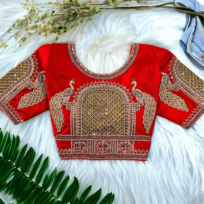 Peacock 3D Embroidery Bridal Work Blouse - Anant Exports