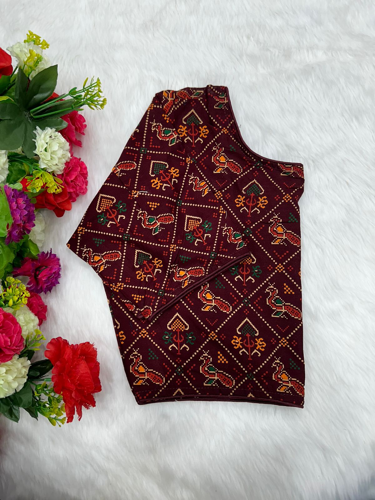 Block Print Ajarakh Boat Neck Blouse